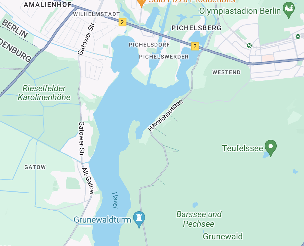Map showing the White Cube houseboat mooring on the Berlin Havel